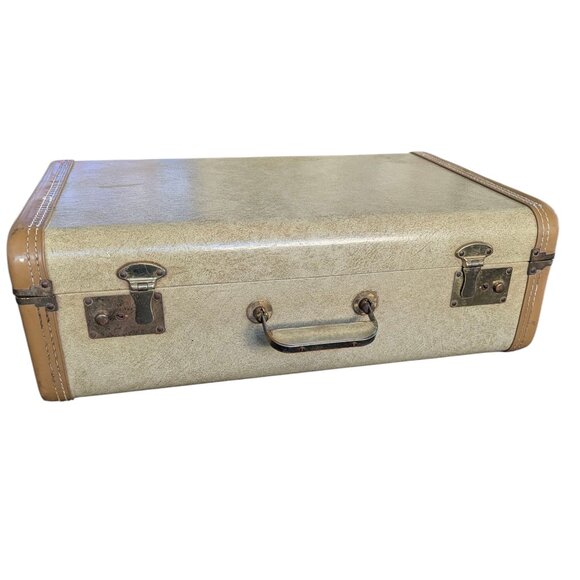 Vintage 14&quot; Cream Colored hardshell Suitcase with 2 x locking Latches